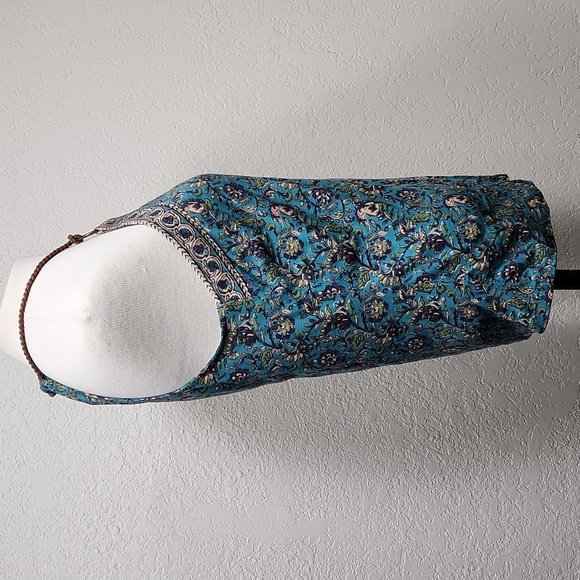 Chaps Multicolor Floral Print Halter w/Brown Rope Strap Clasp in Back Sz. M - Picture 3 of 8